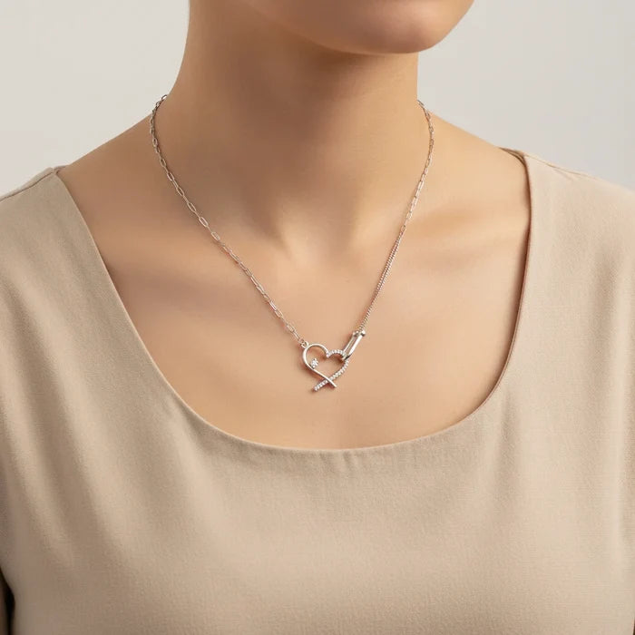 Zircon Heart Horseshoe Necklace - Sterling Silver